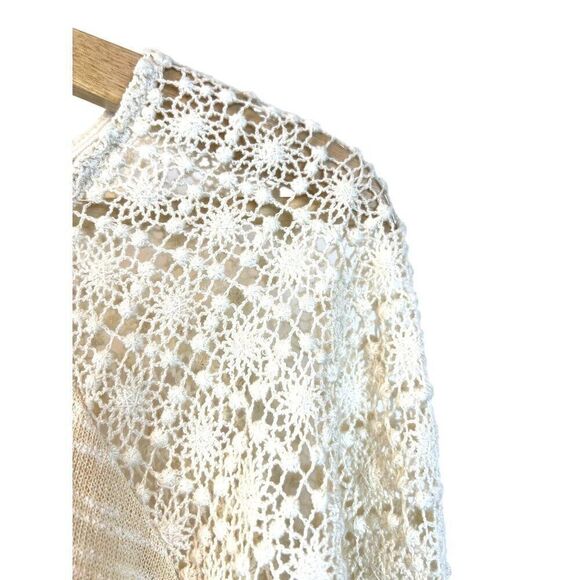 Anthropologie Meadow Rue Long Sleeve Ivory Sweater, Tassels and Crochet Sz S EUC - Picture 3 of 8